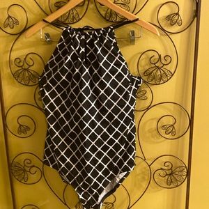 Women one piece black with white striped size 14